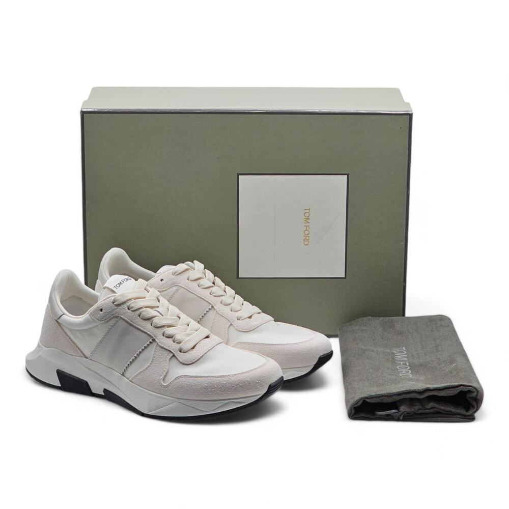 Tom Ford Jagga Leather-Trimmed Suede and Mesh Sneakers in White size 9 US / 8 UK